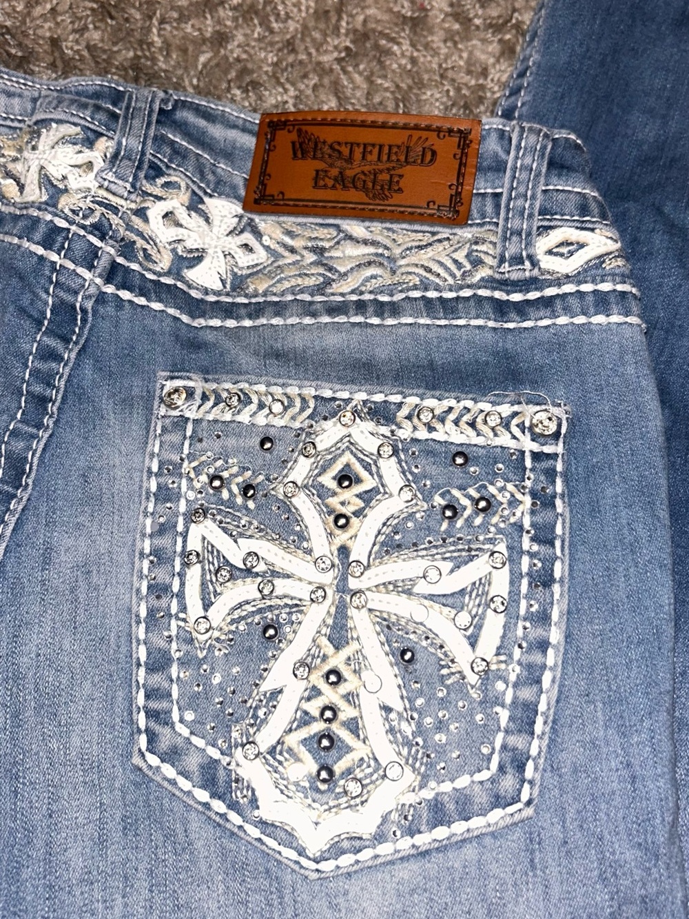 Y2k westfield eagle Women's Light Blue Embellished Jeans